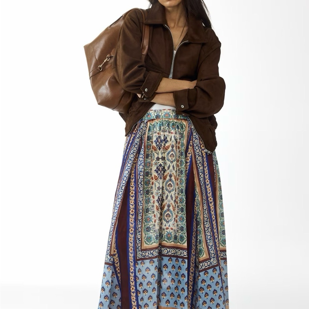 H&M Loose-Fit Maxi Skirt (blue Patterned) Sizes M & L NWT